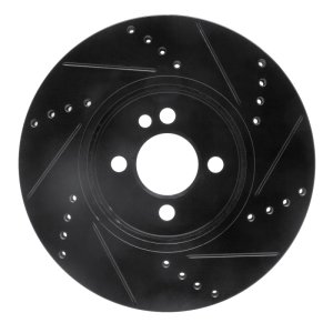 Mini Cooper Brake Rotor (1) - Front Left - R1 Concepts - Drilled & Slotted - Black - `07-`15